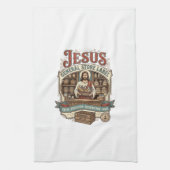 Jesus Gemischtwarenladen Label Jesus Gemischtwaren Geschirrtuch (Vertikal)
