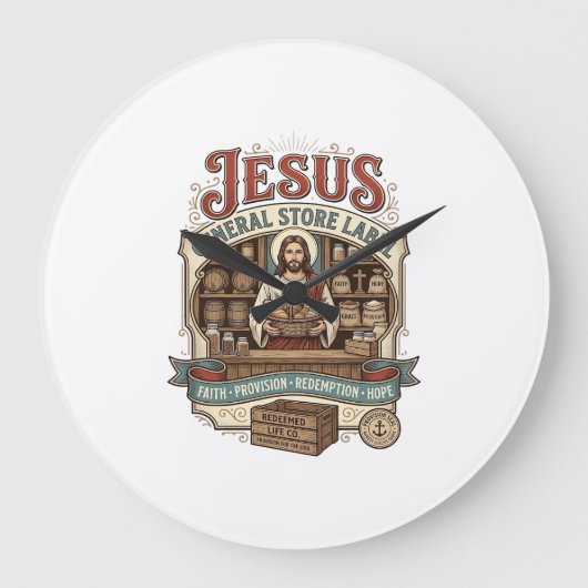 Jesus Gemischtwarenladen Label Jesus Gemischtwaren Große Wanduhr (Vorderseite)