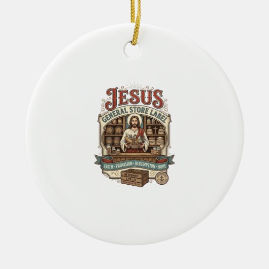 Jesus Gemischtwarenladen Label Jesus Gemischtwaren Keramik Ornament (Vorne)