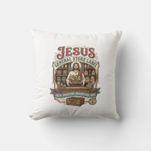 Jesus Gemischtwarenladen Label Jesus Gemischtwaren Kissen