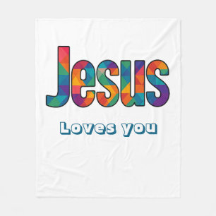 Jesus geometrisches Design Fleecedecke