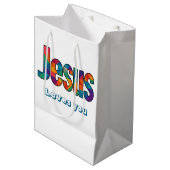 Jesus geometrisches Design Mittlere Geschenktüte (Vorderseite Schrägansicht)