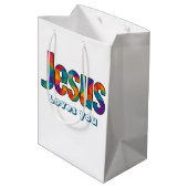 Jesus geometrisches Design Mittlere Geschenktüte (Rückseite Schrägansicht)