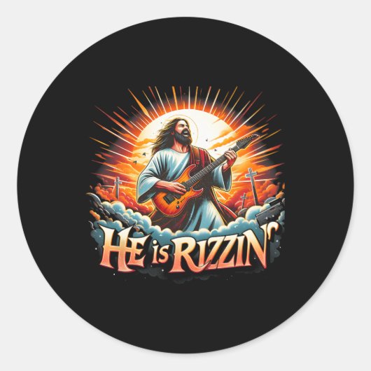 Jesus Gitarrist Er ist Rizzin glücklichen Osterfei Runder Aufkleber (Vorderseite)