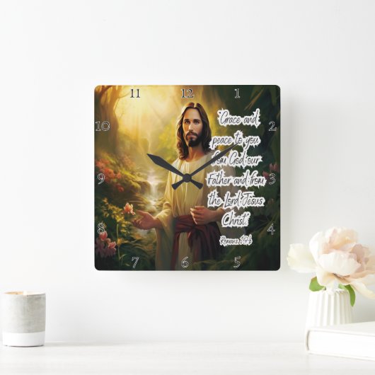 Jesus: Gnade, Frieden, göttlicher Segen Quadratische Wanduhr (Zuhause)