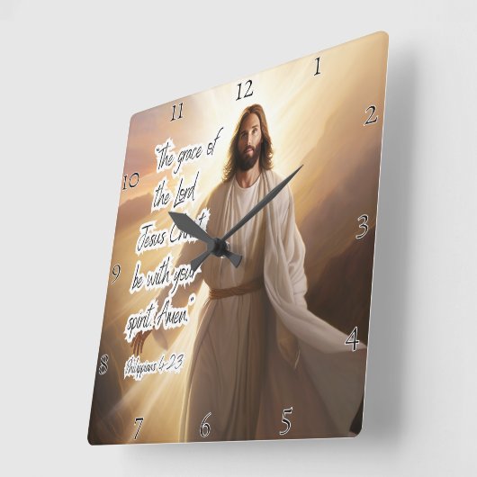 Jesus: Gnade, Geist, die Philippinen segnen Quadratische Wanduhr (Winkel)
