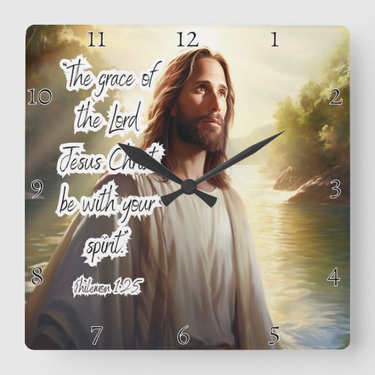 Jesus: Gnade, Geist, Philemon Quadratische Wanduhr (Vorderseite)