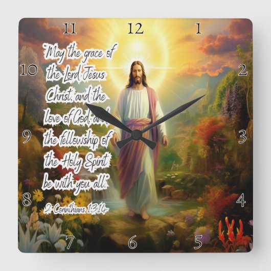 Jesus: Gnade, Liebe, Stipendiengott Quadratische Wanduhr (Vorderseite)