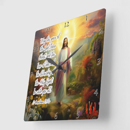 Jesus: Gnade, Liebe, Stipendiengott Quadratische Wanduhr (Winkel)