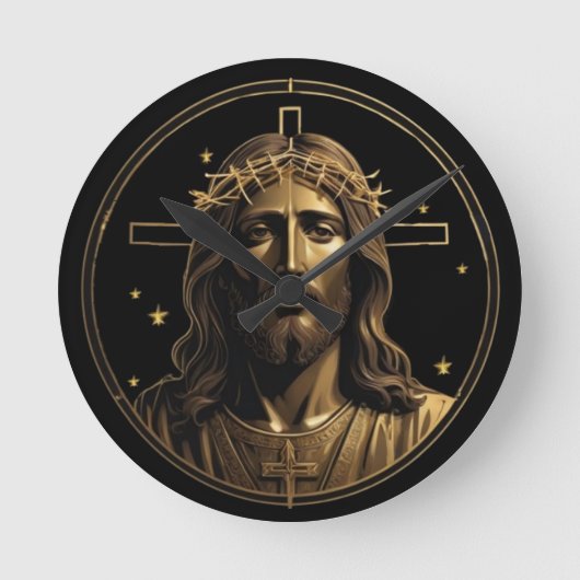 Jesus Gold 1 Runde Wanduhr (Vorderseite)