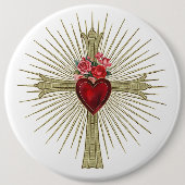 Jesus Gold Cross rotes Herz und Rose Liebe Button (Vorderseite)