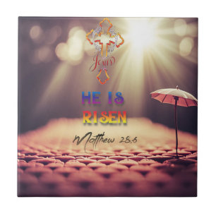Jesus Golden Cross Er ist Risen Matthew 28:6 Fliese