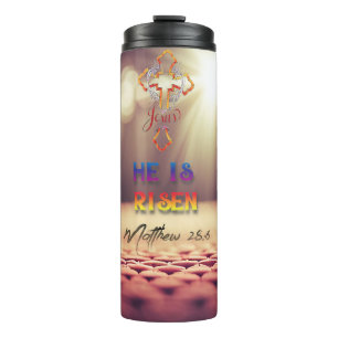 Jesus Golden Cross Er ist Risen Matthew 28:6 Thermosbecher