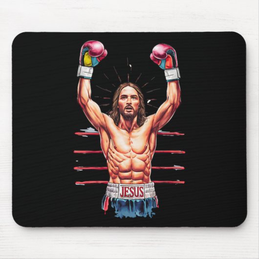 Jesus Gott Kickboxen oder Boxen Sieg Lustiges Meme Mousepad (Vorne)