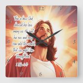 Jesus: Gottes Liebe, ewiges Leben Quadratische Wanduhr (Vorderseite)