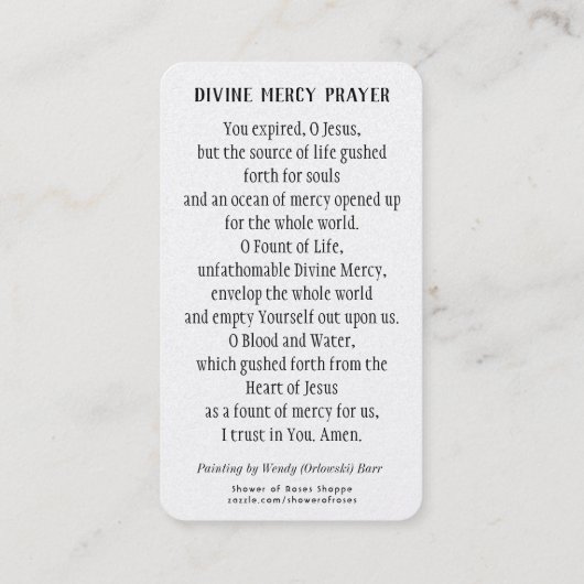Jesus göttliche Barmherzigkeit katholisches religi Platzkarte (Rückseite)