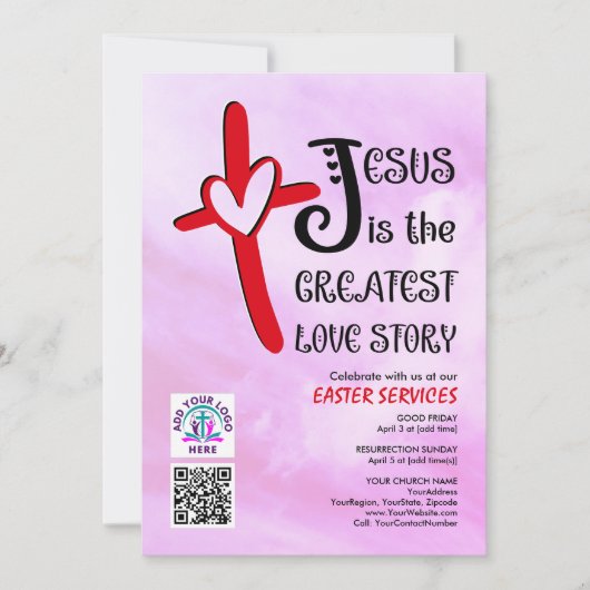 JESUS GREATEST LOVE STORY Logo QR Code EASTER Einladung (Vorderseite)