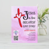 JESUS GREATEST LOVE STORY Logo QR Code EASTER Einladung (Stehend Vorderseite)