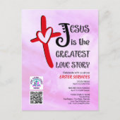 JESUS GREATEST LOVE STORY Logo QR Code EASTER Einladungspostkarte (Vorderseite)