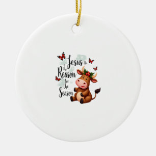 Jesus Grund für die Kuh-Weihnachtszeit Christlich Keramik Ornament