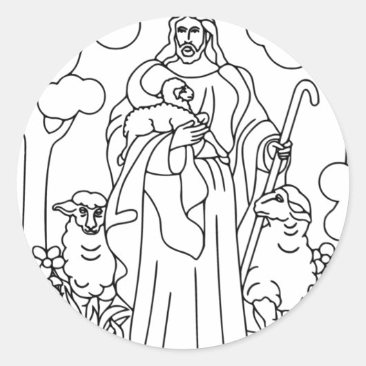 Jesus guter Hirte Runder Aufkleber (Vorderseite)