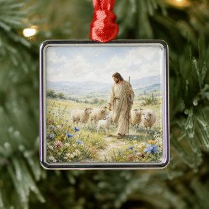 Jesus Guter Hirte Wildblumen Aquarell Ornament Aus Metall