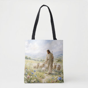 Jesus Guter Hirte Wildblumen Aquarell Tasche
