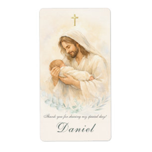 Jesus hält Baby Tauf Rücksendeadressetikett