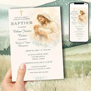 Jesus hält Baby-Taufeinladung Einladung