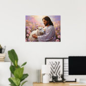 Jesus hält das verlorene Lamm Christlich Poster (Heimbüro)