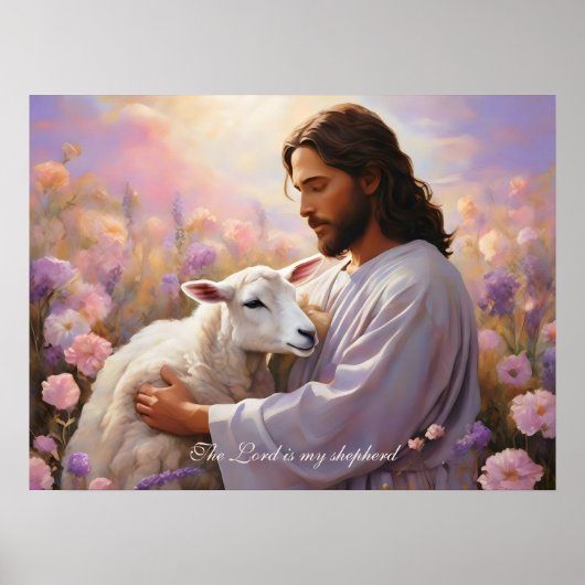 Jesus hält das verlorene Lamm Christlich Poster (Vorne)
