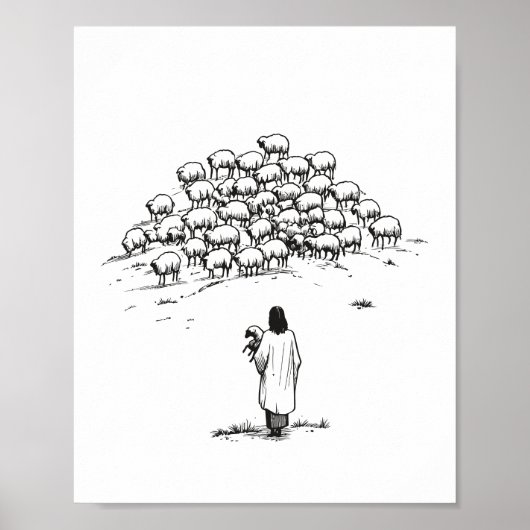Jesus hält das verlorene Lamm mitten unter der Her Poster (Vorne)