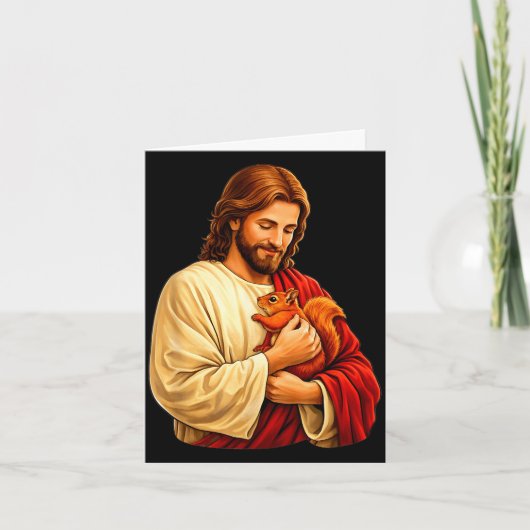 Jesus hält Eichhörnchen christlich Karte (Vorderseite)