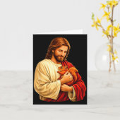 Jesus hält Eichhörnchen christlich Karte (Gelbe Blume)