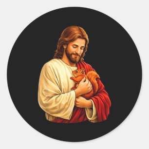 Jesus hält Eichhörnchen christlich  Runder Aufkleber