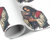 Jesus hält ein Baby Moo Deng Hippo Geschenkpapier (Rolleneckpunkt)