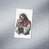 Jesus hält ein Baby Moo Deng Hippo Magnetische Visitenkarte (Beispiel)