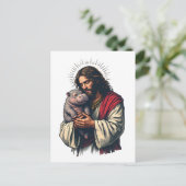 Jesus hält ein Baby Moo Deng Hippo Postkarte (Stehend Vorderseite)