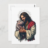 Jesus hält ein Baby Moo Deng Hippo Postkarte (Vorne/Hinten)