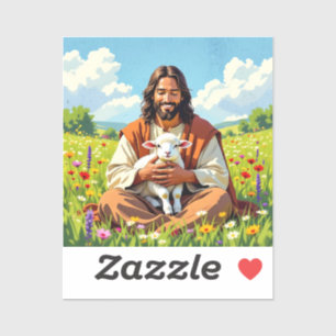 Jesus hält ein Lamm   Religiöser Christ Aufkleber
