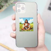 Jesus hält ein Lamm | Religiöser Christ Aufkleber (Telefon)