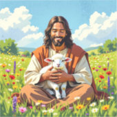 Jesus hält ein Lamm | Religiöser Christ Aufkleber (Vorderseite)
