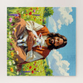 Jesus hält ein Lamm | Religiöser Christ Puzzle (Horizontal)