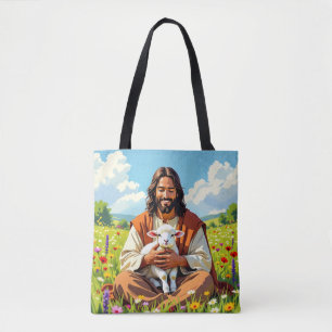 Jesus hält ein Lamm Religiöser Christ Tasche