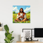Jesus hält ein Lamm | Religiöses Ostern Poster (Heimbüro)