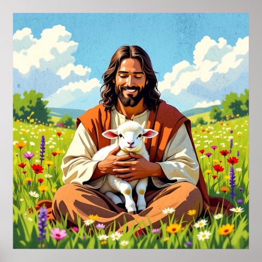 Jesus hält ein Lamm | Religiöses Ostern Poster (Vorne)
