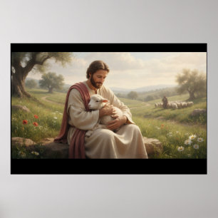 Jesus hält ein Lamm Wandkunst   Der gute Hirte Poster