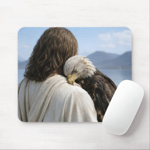 Jesus hält einen müden Weißkopfseeadler Mousepad