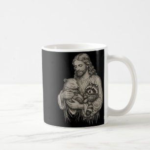 Jesus hält Opossum und Waschbär christlich Kaffeetasse