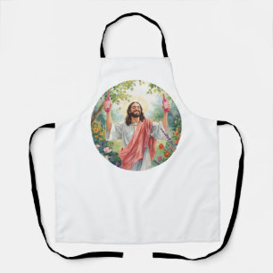Jesus hält rosa Weinflaschen Lustig Mädchenhaft Schürze